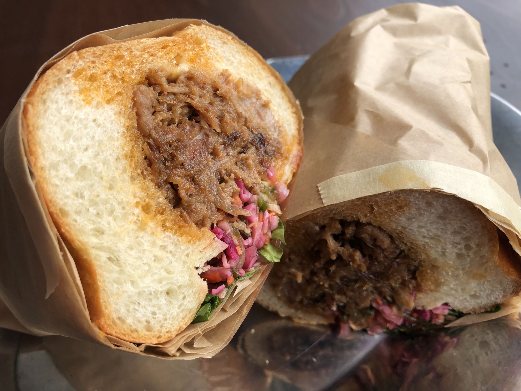 Pork shoulder banh mi sandwich at The Meatery